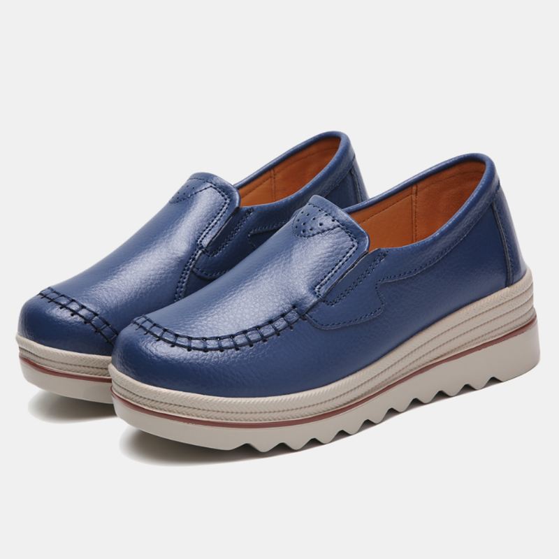 Kvinder Syning Platform Rund Toe Slip On Loafers