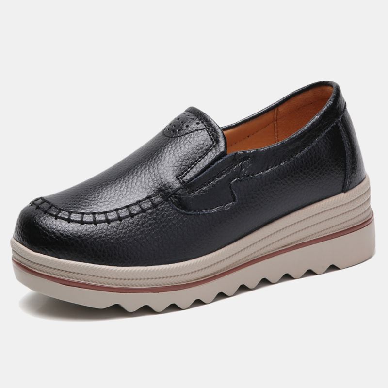 Kvinder Syning Platform Rund Toe Slip On Loafers