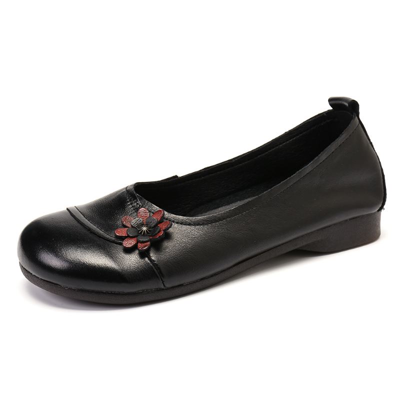 Kvinders Læderblomster Slip On Flats Loafers Sko