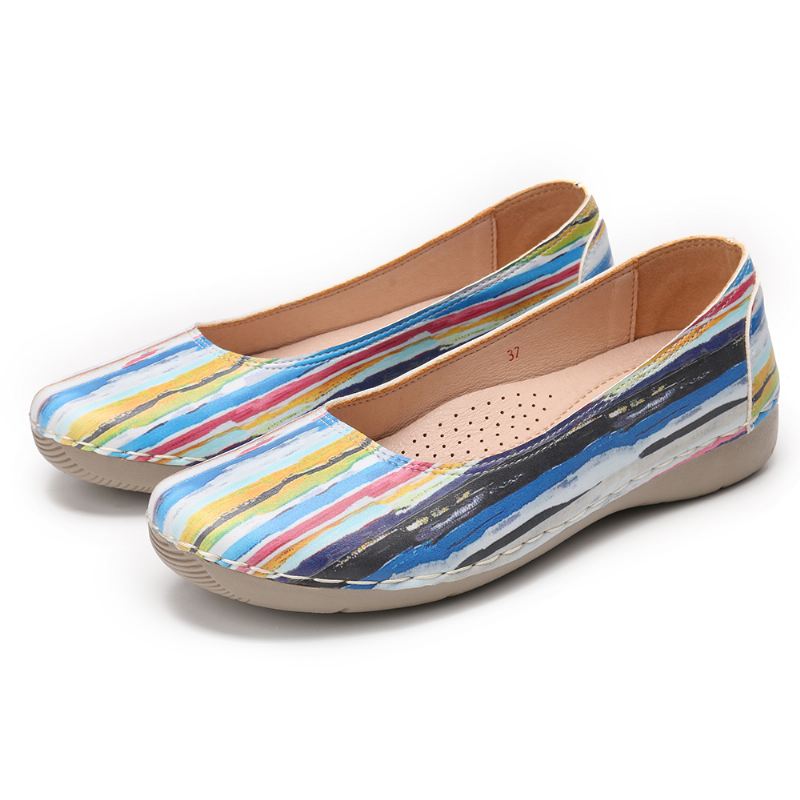 Multicolor Casual Læder Blød Sål Walking Flats