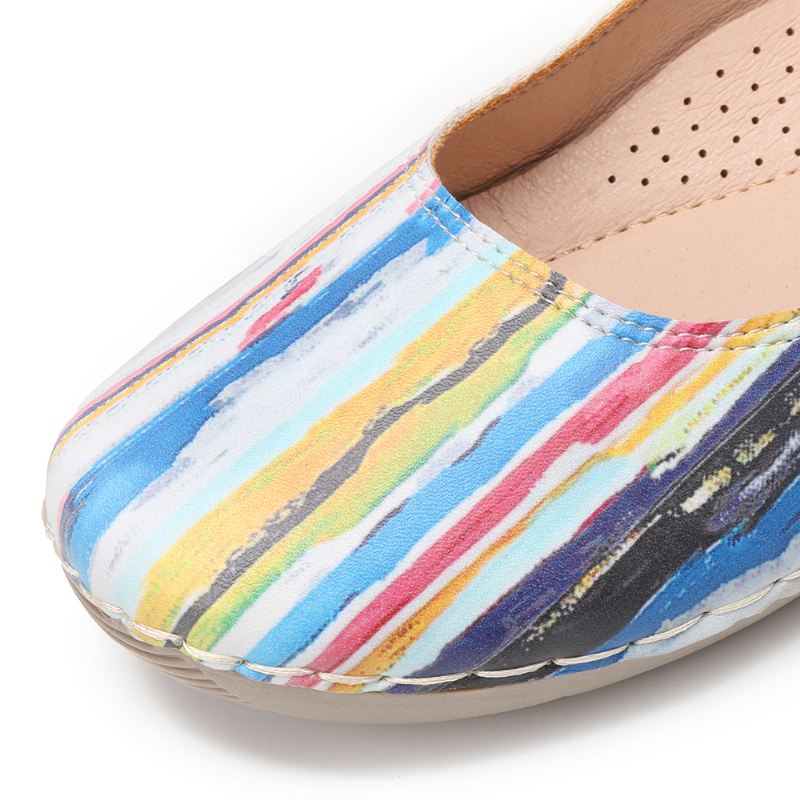 Multicolor Casual Læder Blød Sål Walking Flats