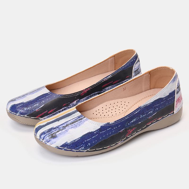 Multicolor Casual Læder Blød Sål Walking Flats