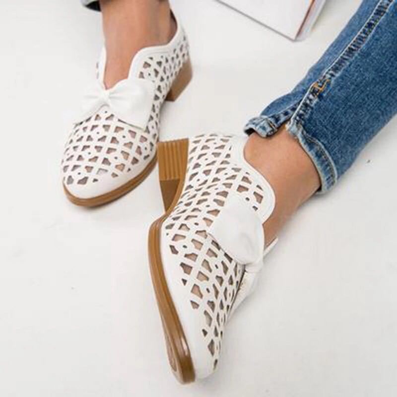 Plus Size Kvinder Casual Butterfly Knot Hollow White Loafers