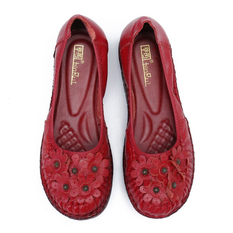 Retro Flowers Decor Læder Skridsikker Blød Sål Casual Slip-on Flade Sko