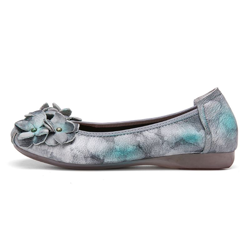 Retro Flowers Decor Tie-dyed Soft Sole Slip På Bløde Flade Sko