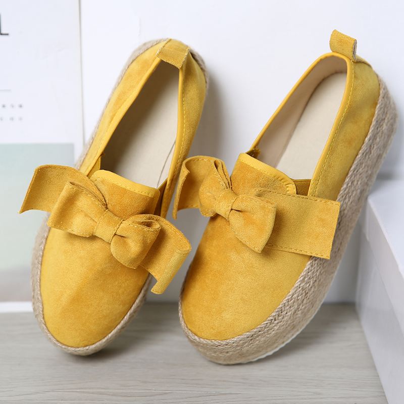 Stor Størrelse Kvinder Casual Butterfly Knot Straw Platform Loafers