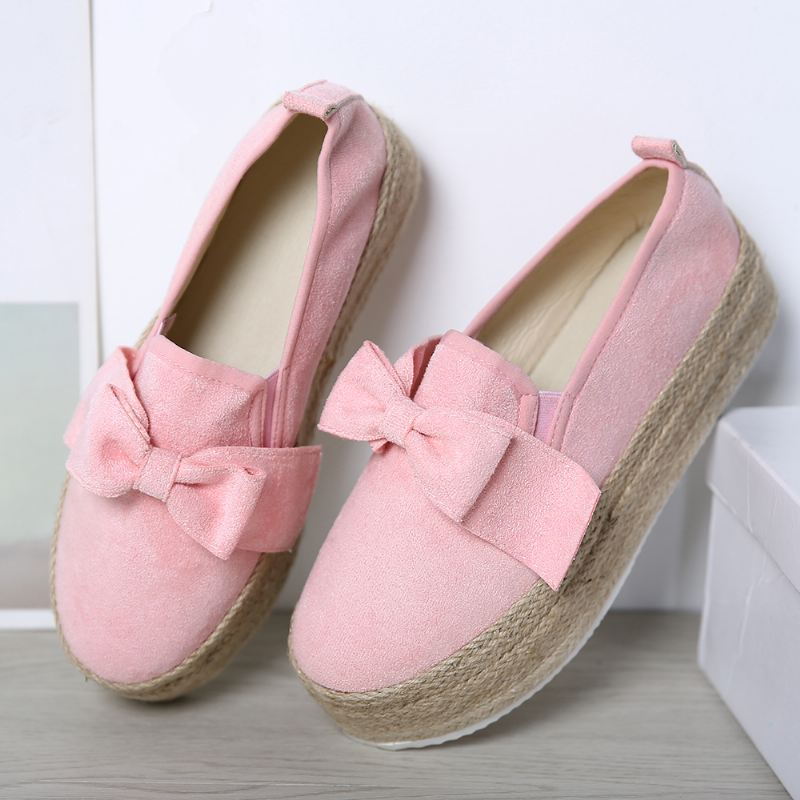 Stor Størrelse Kvinder Casual Butterfly Knot Straw Platform Loafers