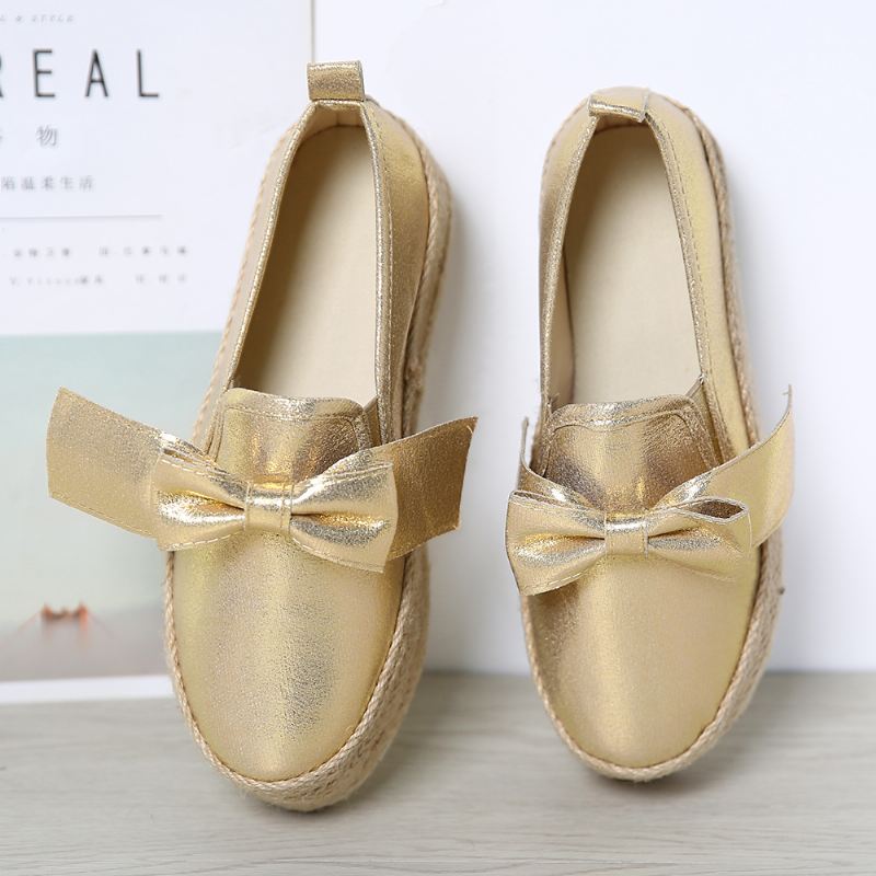 Stor Størrelse Kvinder Casual Butterfly Knot Straw Platform Loafers