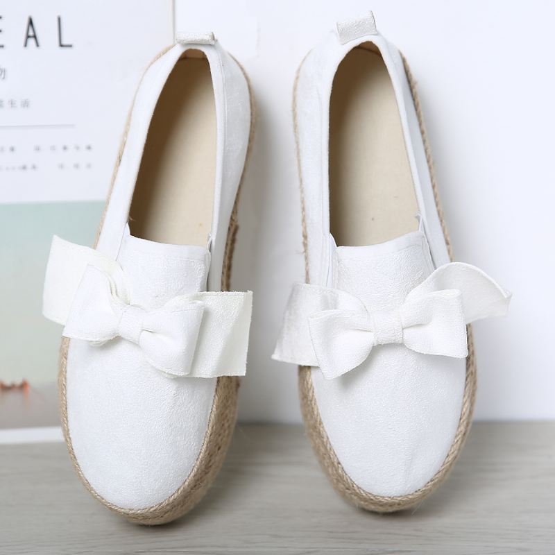 Stor Størrelse Kvinder Casual Butterfly Knot Straw Platform Loafers