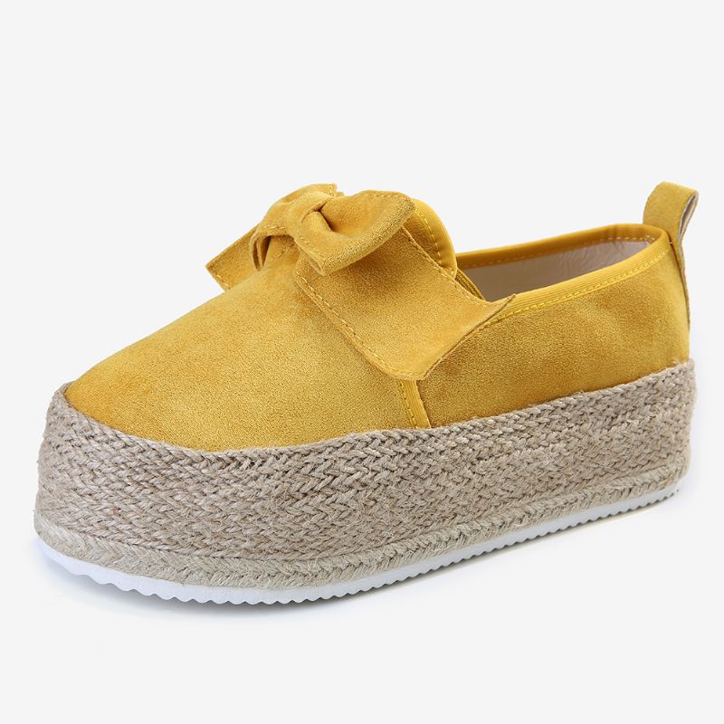 Stor Størrelse Kvinder Casual Butterfly Knot Straw Platform Loafers