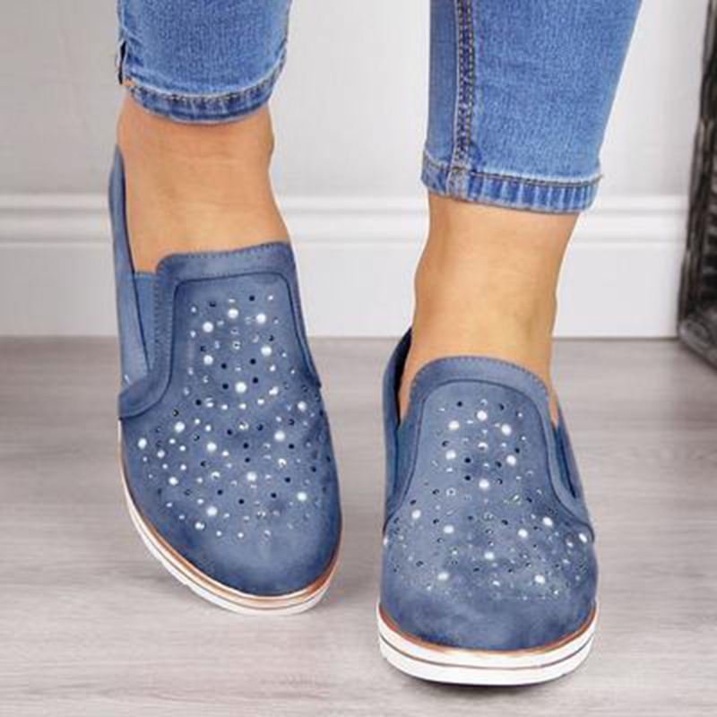 Stor Størrelse Kvinder Casual Spidstå Hul Slip On Wedges Loafers