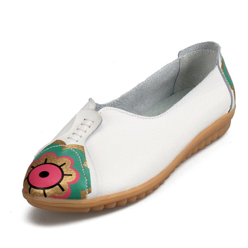 Sun Eye Blomstermønster Blødt Læder Slip-ons Lazy Driving Flat Loafers