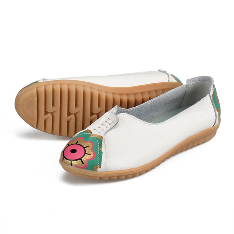 Sun Eye Blomstermønster Blødt Læder Slip-ons Lazy Driving Flat Loafers