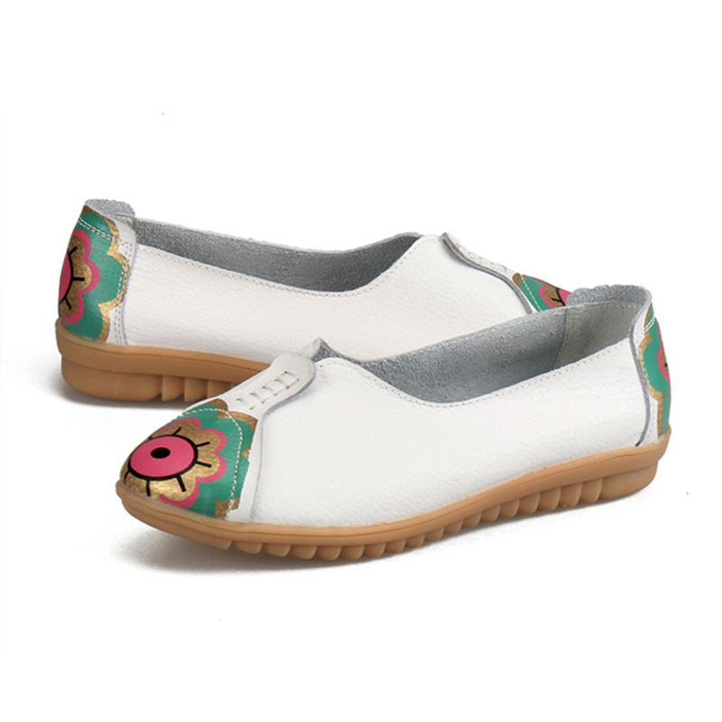 Sun Eye Blomstermønster Blødt Læder Slip-ons Lazy Driving Flat Loafers