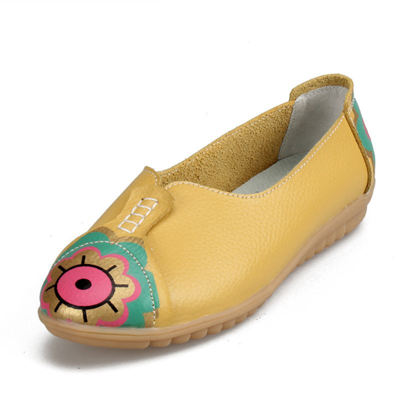 Sun Eye Blomstermønster Blødt Læder Slip-ons Lazy Driving Flat Loafers