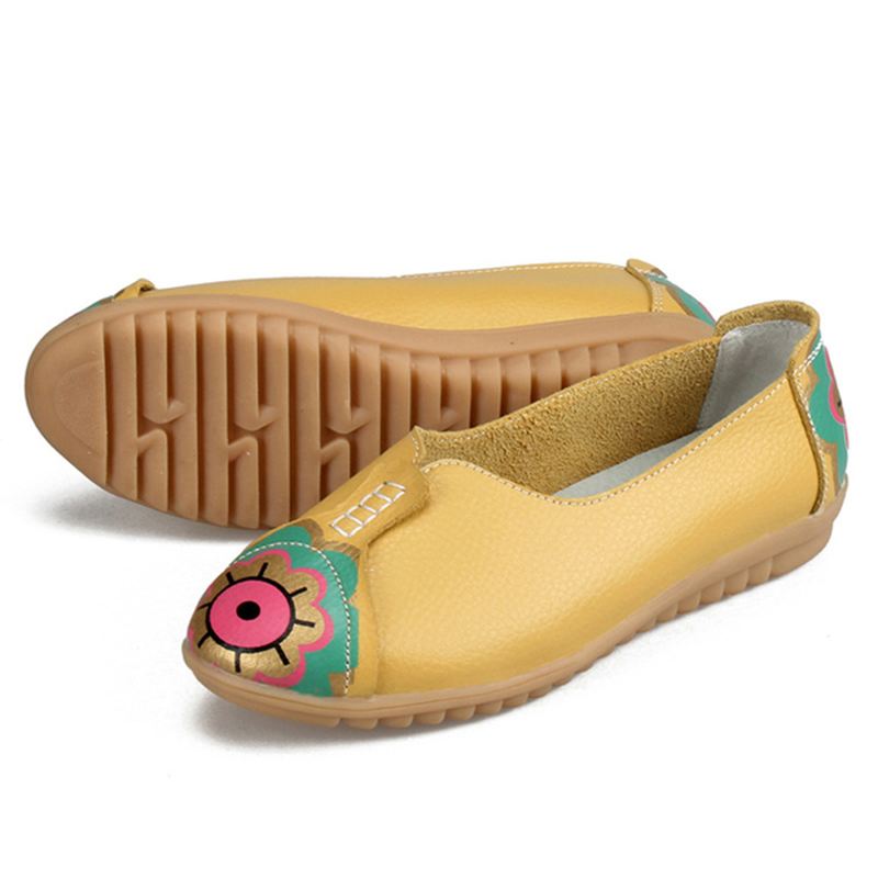 Sun Eye Blomstermønster Blødt Læder Slip-ons Lazy Driving Flat Loafers