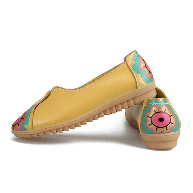 Sun Eye Blomstermønster Blødt Læder Slip-ons Lazy Driving Flat Loafers