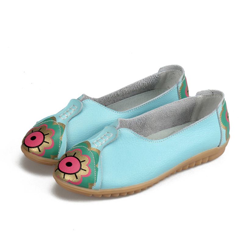 Sun Eye Blomstermønster Blødt Læder Slip-ons Lazy Driving Flat Loafers