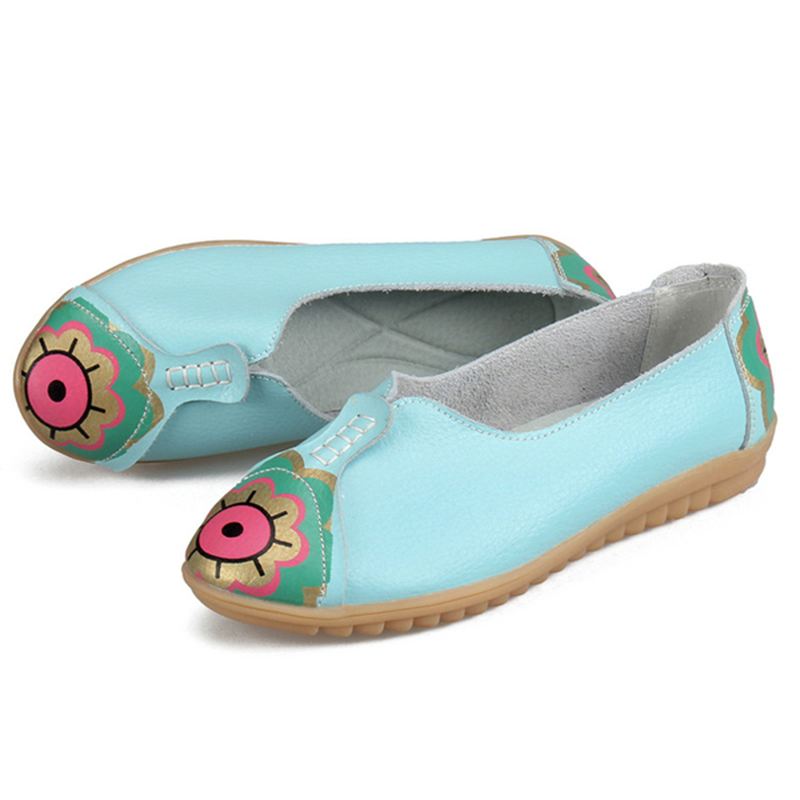 Sun Eye Blomstermønster Blødt Læder Slip-ons Lazy Driving Flat Loafers