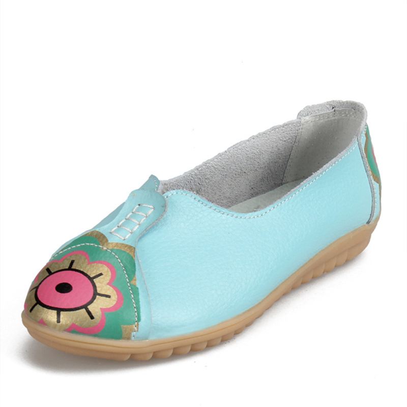 Sun Eye Blomstermønster Blødt Læder Slip-ons Lazy Driving Flat Loafers