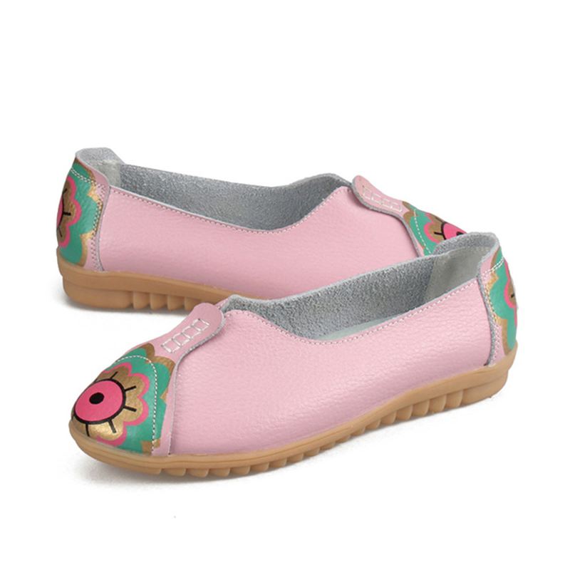 Sun Eye Blomstermønster Blødt Læder Slip-ons Lazy Driving Flat Loafers