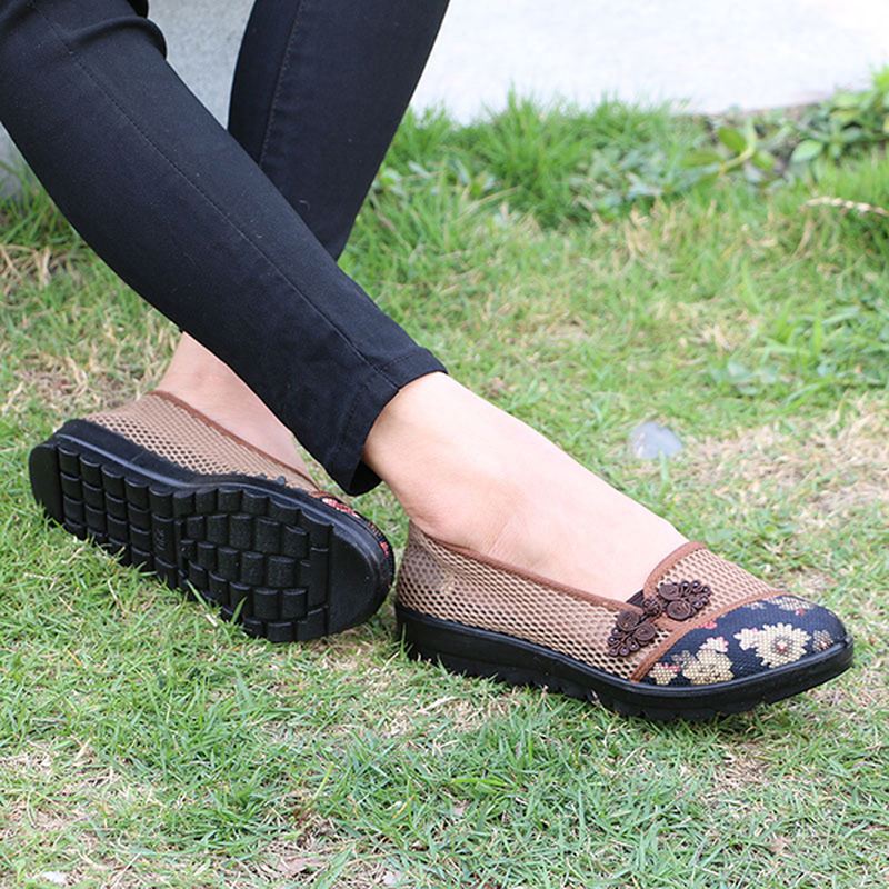 Us Størrelse 5-11 Kvinder Sommer Fritid Chic Sko Åndbar Slip-on Mesh Sved Absorption Flats Sko