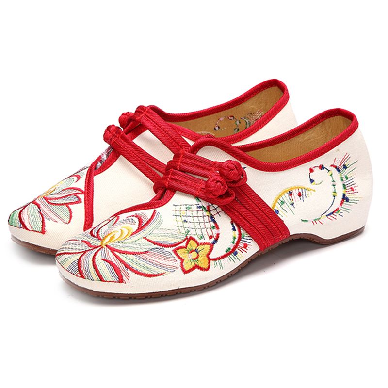 Us Størrelse 5-12 Kvinder Casual Brodery Floral Slip On Outdoor Flat Shoes