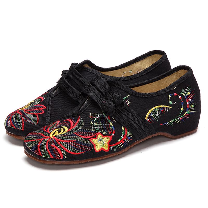 Us Størrelse 5-12 Kvinder Casual Brodery Floral Slip On Outdoor Flat Shoes