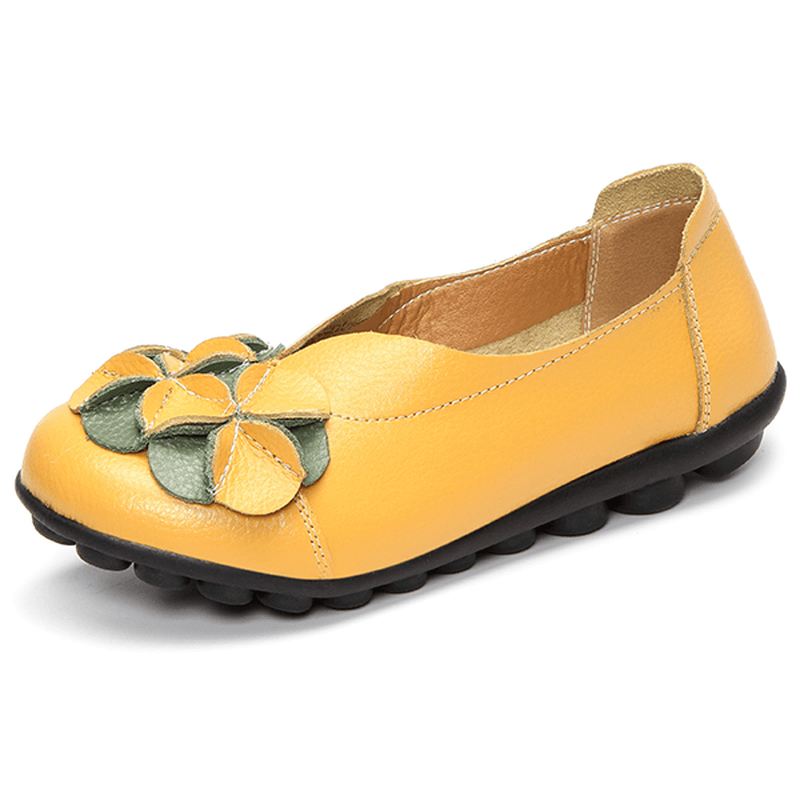 Us Størrelse 5-13 Kvinder Blomster Flade Sko Casual Outdoor Læder Slip-on Runde Tå Loafers