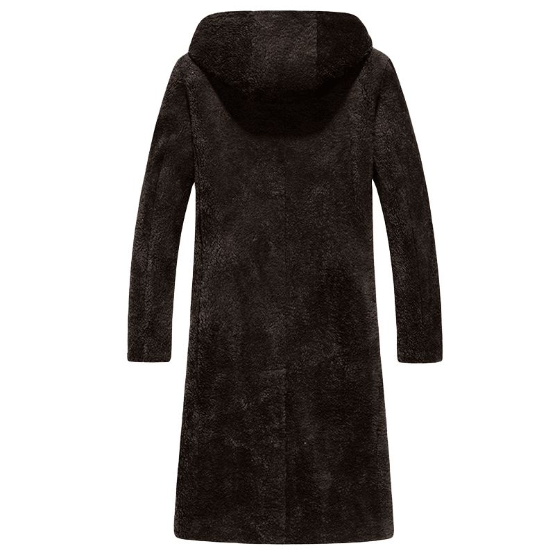 Herre Dobbeltsidet Bærbar Shearling Coat Hooded Mid Long Faux Fur Uldfrakker