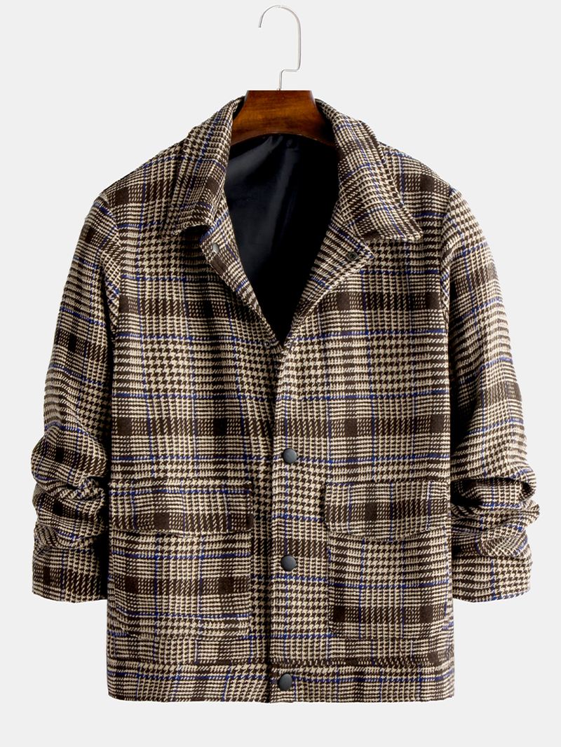 Herre Fahion Plaid Uldne Store Lommer Tykke Varm Casual Jakke