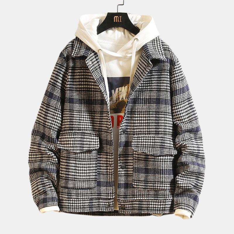 Herre Fahion Plaid Uldne Store Lommer Tykke Varm Casual Jakke