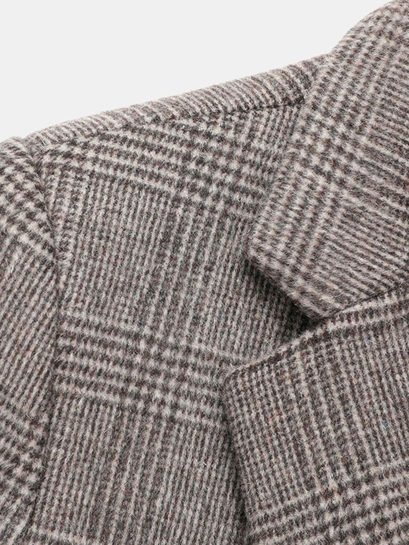 Herre Houndstooth Ulden Enkeltradet Revers Mellemlang Overfrakke