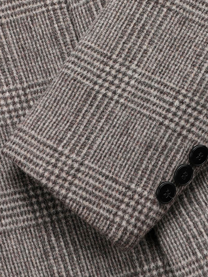 Herre Houndstooth Ulden Enkeltradet Revers Mellemlang Overfrakke