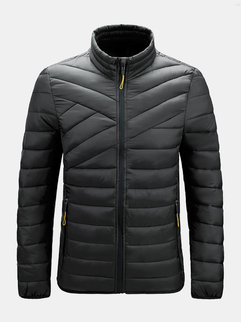 Herre Solid Quilted Zip Up Basic Polstrede Frakker Med Welt Pocket