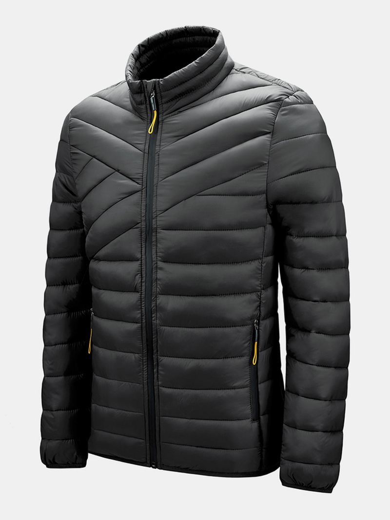 Herre Solid Quilted Zip Up Basic Polstrede Frakker Med Welt Pocket