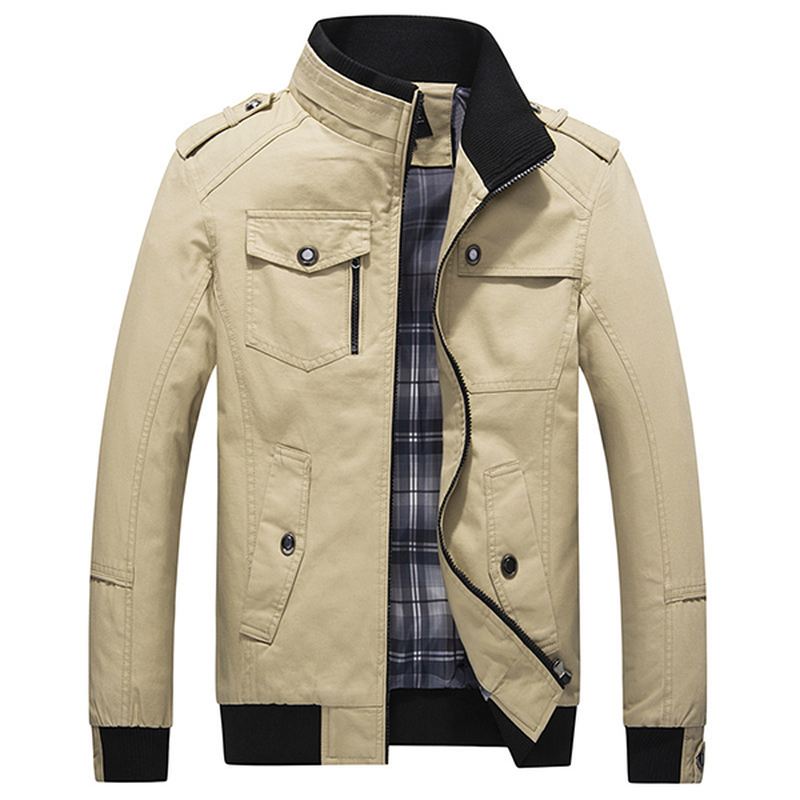 Herre Spring Autumn Stand Collar Multi Pocket Outdoor Jacket