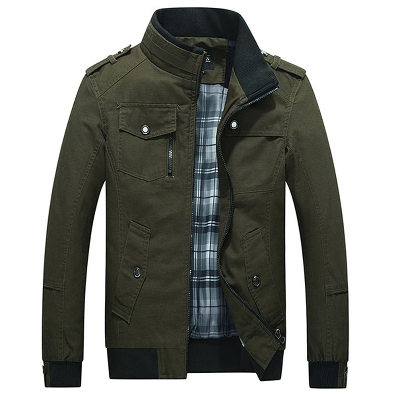 Herre Spring Autumn Stand Collar Multi Pocket Outdoor Jacket