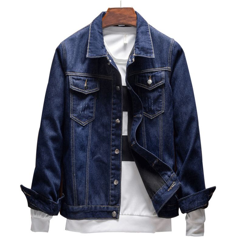 Herre Thick Denim Turn Down Collar Mode Casual Jacket