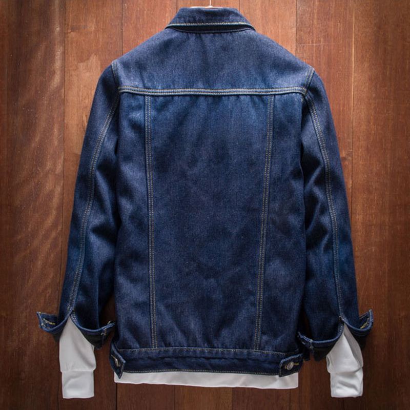 Herre Thick Denim Turn Down Collar Mode Casual Jacket