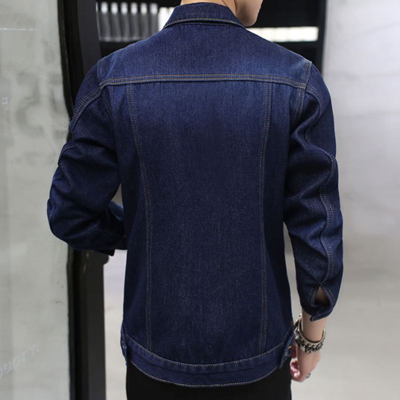 Herre Thick Denim Turn Down Collar Mode Casual Jacket