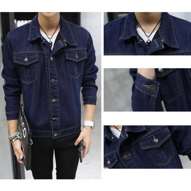 Herre Thick Denim Turn Down Collar Mode Casual Jacket