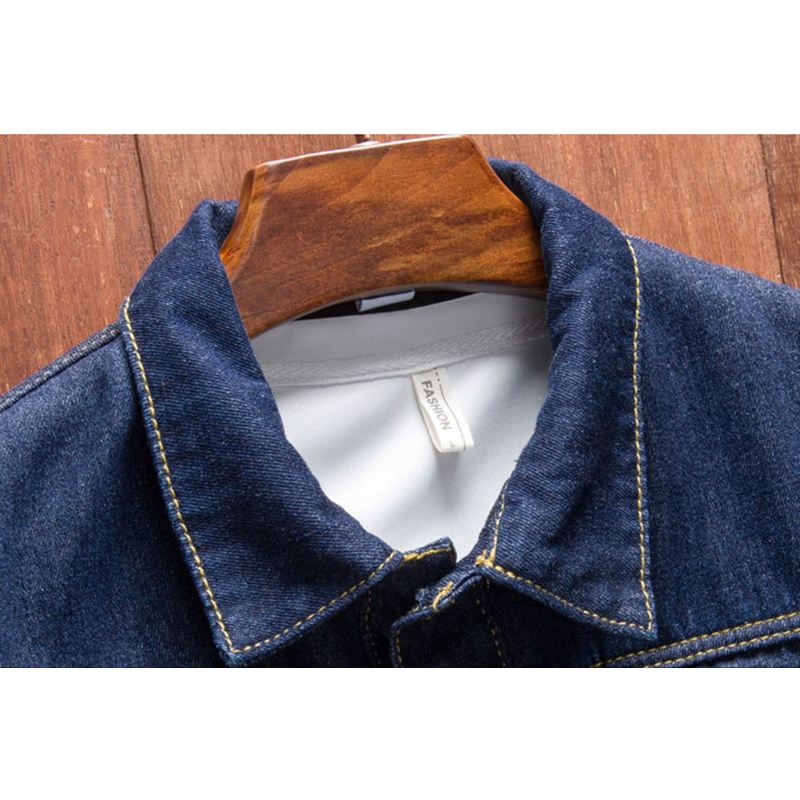 Herre Thick Denim Turn Down Collar Mode Casual Jacket