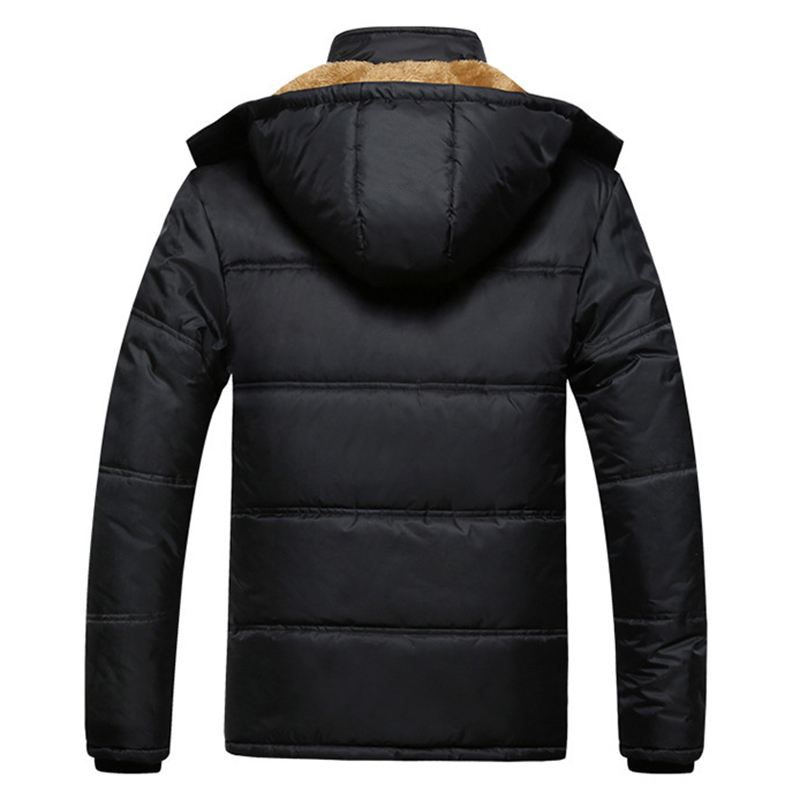 Herre Tyk Varm Vinter Fleece Hættejakke Sort Big Pocket Coats