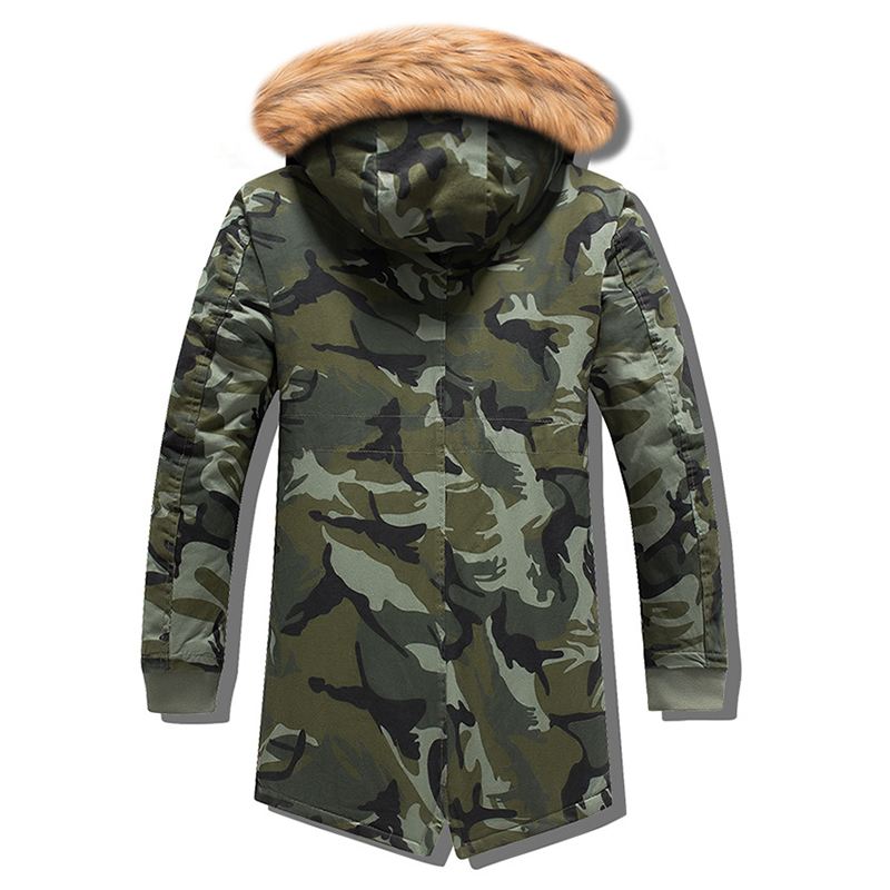 Herre Vinter Parka Kunstpels Hætte Camouflage Multi Lommer