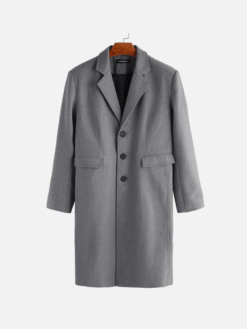 Herre Vinter Single Breasted Store Lommer Mid Long Casual Coat