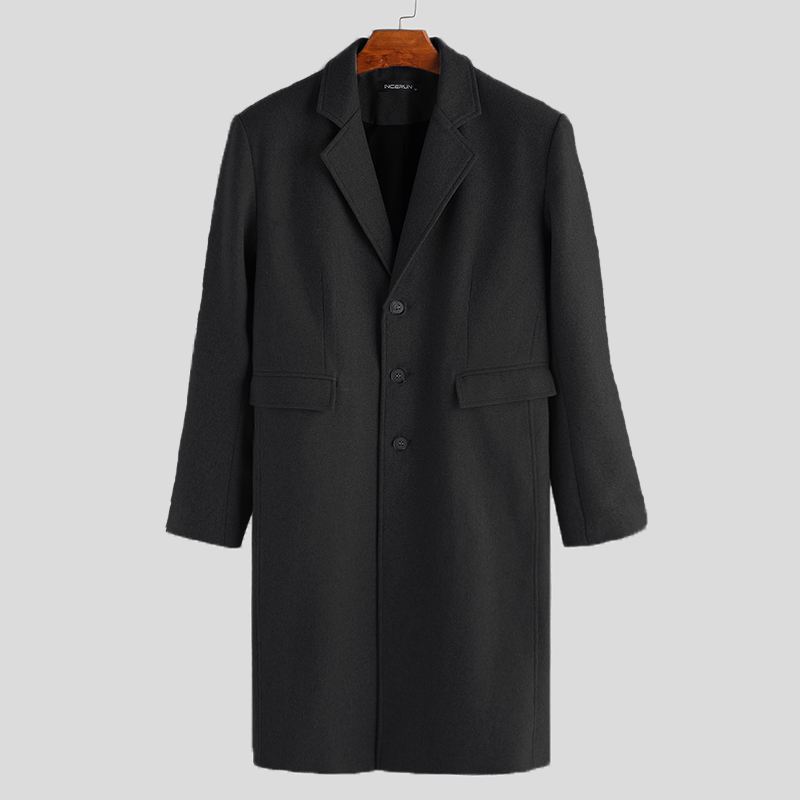 Herre Vinter Single Breasted Store Lommer Mid Long Casual Coat