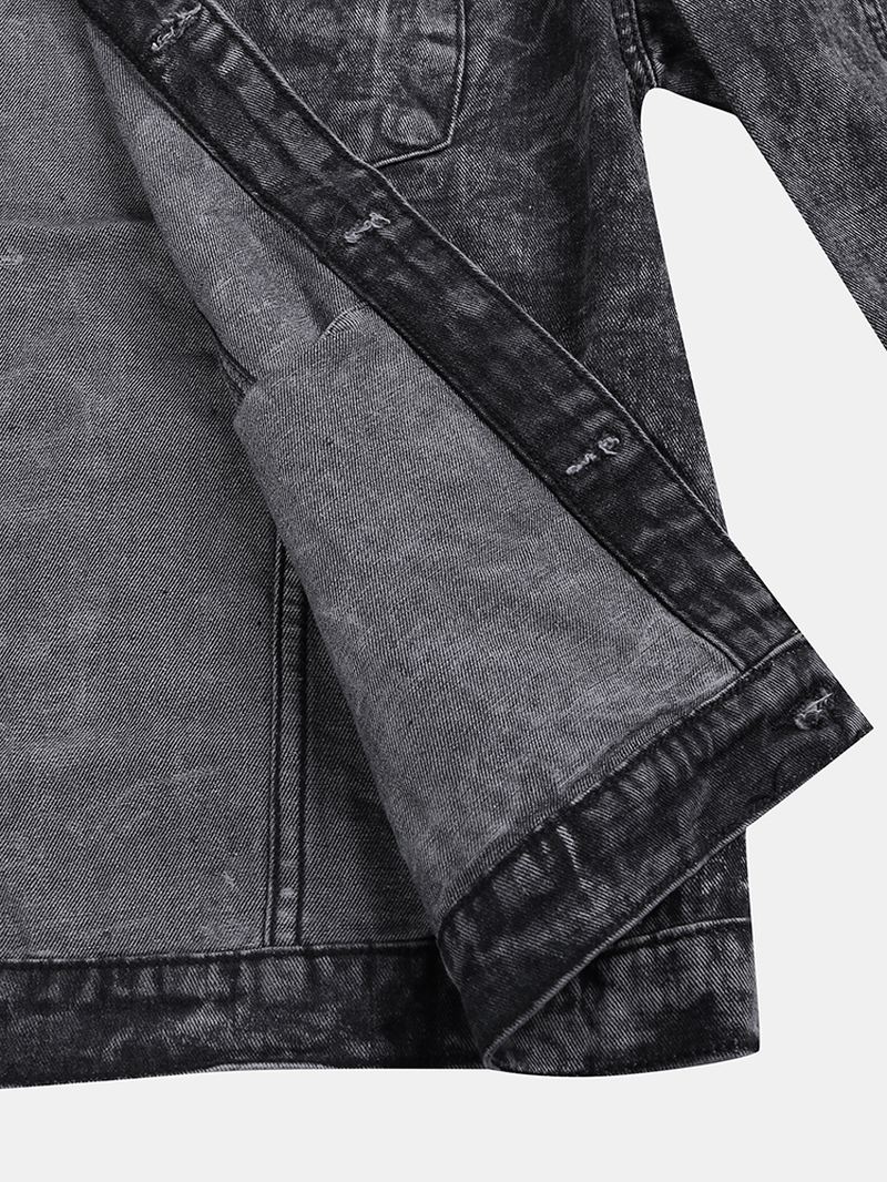 Herremode Med Tryk Lommedekoration Casual Washed Denim Jakke