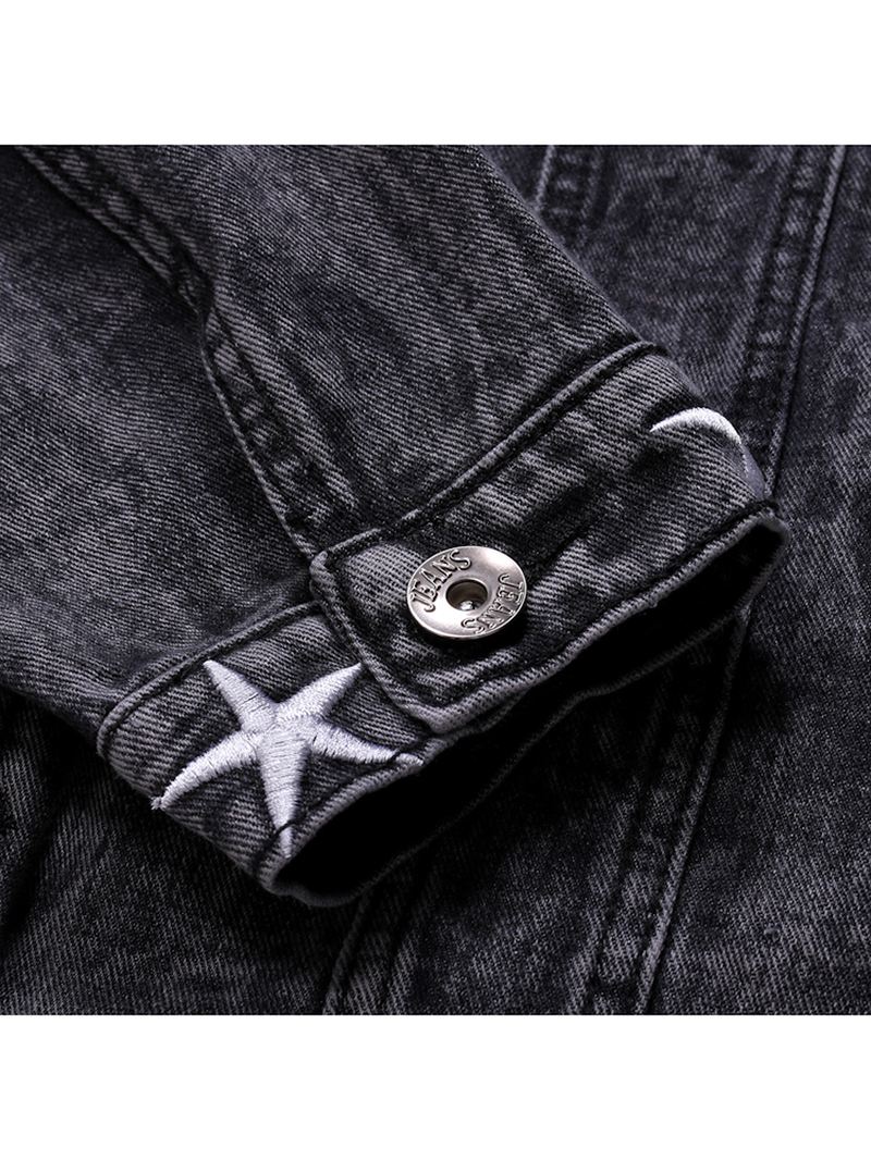 Herremode Med Tryk Lommedekoration Casual Washed Denim Jakke