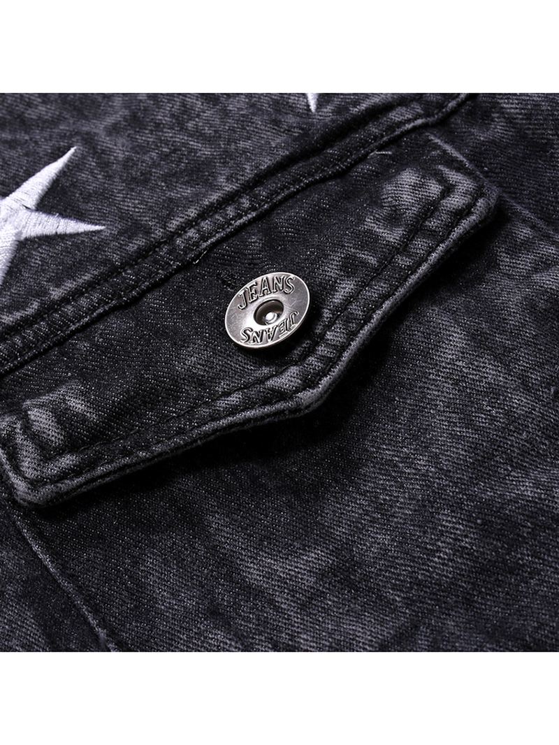 Herremode Med Tryk Lommedekoration Casual Washed Denim Jakke